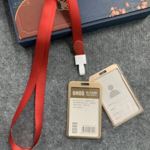 Dây đeo thẻ móc nhựa Uhoo, Combo dây lụa móc nhựa Uhoo 1.5cm + Bao nhôm 5